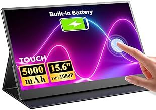 UPERFECT 15.6" Portable Monitor Touchscreen with 5000mAh Rechargeable Batteries, 1080P Full HD IPS USB C Monitor with Standard HDMI, Type-C, and OTG Port for Laptop, PC, Phone, Xbo, PS
