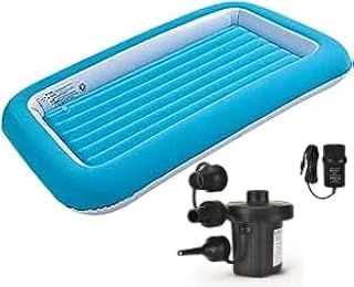 Elex Trendi Kids Airbed with Bumper/Junior Airbed with Bumper/Inflatable bed with Airlock/Kids Camping Bed/Electric Air Pump/Pink and Blue (Kids Air Bed - Blue - With Pump), (RX1235)