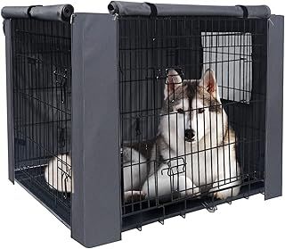 PETKEI Dog Crate Cover for Wire Dog Crate, Durable Polyester PU Coated Dog Cage Cover Designed for 1 & 2 Door Cage, Includes 1 Breathable Mesh Window & 1 Pocket (Cover Only) (Large-36 Inches)