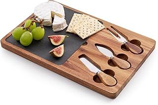 Bamboo Cheese Board Gift Set with 4 Piece Cheese Knives Charcuterie Board Wooden Serving Tray