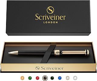 Ballpoint Pen London - Stunning Ballpoint Pen with 24K Gold Finish, Schmidt Black Refill, Best Ball Pen Gift Set for Men & Women (-, Black with Gold)
