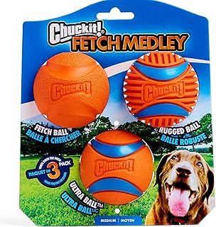 Chuckit! Fetch Medley Gen 3 Rubber Dog Balls, Ultra Ball, Rugged Ball, Fetch Balls for Dogs Launcher Compatible Dog Toy, Medium, 3 Pack