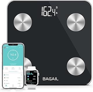 BAGAIL Smart Scale for Body Weight, Digital Bathroom Scale for BMI Weighing Body Fat, Body Composition Monitor Health Analyzer with Smartphone App, 400lbs/180KG, Black
