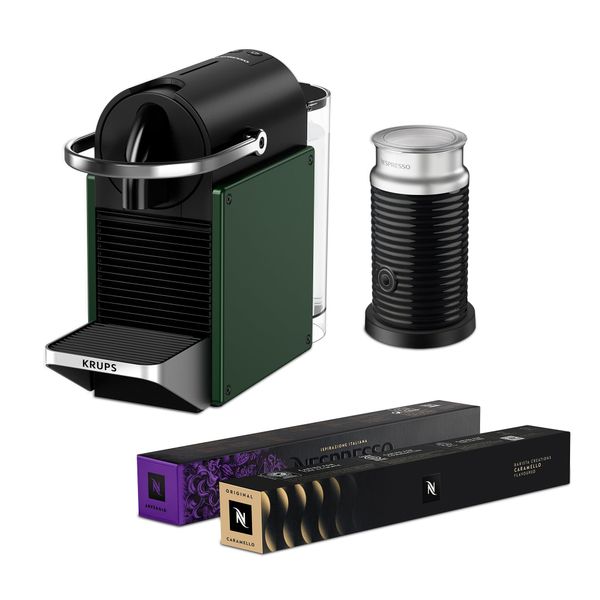 Nespresso Coffee Machine Pixie Bundle by Krups, Compact, Dark Green