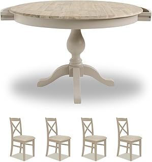 Florence Round Pedestal Dining Table and Chairs Set 4 | 120cm Truffle Round Kitchen Table with Hidden Drawers and 4 Upholstered Cross Back Chairs | Kitchen Dining Room Furniture