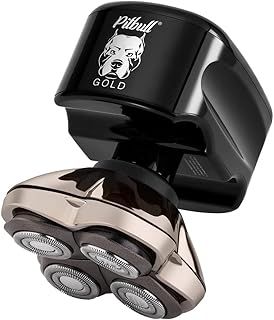 Skull Shaver - Pitbull Gold PRO Head Shaver for Men,Wet/Dry 4 Razor Hair Trimmer with USB Adapter & Charging Cable,4D Rechargeable Rotary Shaver with Lithium-Ion Battery, Water Resistant Grooming Kit