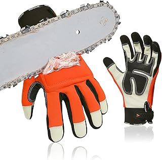 Vgo... Chainsaw Gloves 12-Layer Protection on Both Hands in Cowhide, Forestry Work Gloves Touchscreen Utility Touchscreen