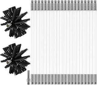 Chimney Cleaning Brush Kit Nylon Rotary Duct Vent Cleaning Set Flexible Chimney Sweep Kit Soot Cleaning Rods for Fireplace Dryer Vent with 20 Flexible Rods 2 Brush Head