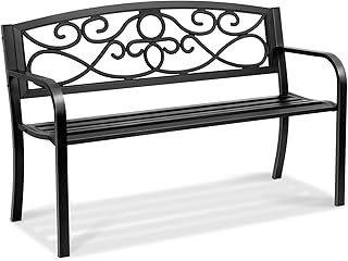 VEVOR 50-Inch Metal Garden Bench for Outdoors - 550 lbs Load Capacity With Backrest and Armrests - Patio Bench for Garden, Park, Yard, Front Porch