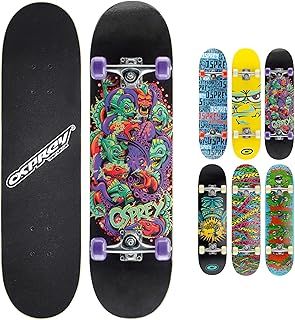 Osprey Kids Skateboard, 31 x 8 Inch Double Kick Skateboard for Beginners with Maple Deck, Boys & Girls, Multiple Designs