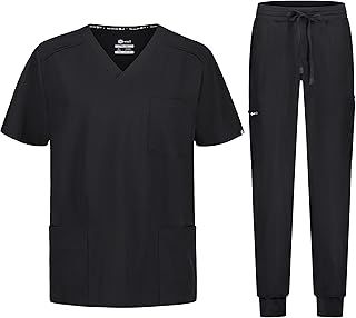 Matteo Men's Scrub Set Slip-On Tunic + Jogging Trousers Set Medical Doctor Uniform Medical Work Wear with Elastane