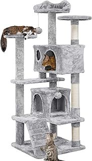 Yaheetech 138.5cm Cat Tree with Scratching Posts, Cat Climbing Tower w/Condo & Ladder for Indoor Cats, Light Grey