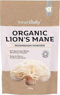 Organic Lions Mane Mushroom Powder - High Strength Full Spectrum Fruiting Body Mushroom Supplement to Support Brain & Mental Performance by Inner Vitality