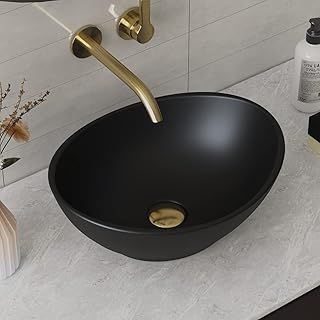 Bathroom Vessel Sink, DeerValley Ceramic Countertop Wash Basin, Oval Porcelain Cloakroom Sink Bowl Vanity Sink Art Bathroom Basin - 40 x 33 x 14.5cm (Black, DV-1V0011)