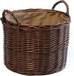 Arthur Cameron - Deluxe Circular Wicker Log Basket with Handles & Lining - Wicker Basket, Wicker Storage Basket, Round Log Basket, Large Log Basket, Round Wicker Basket (Small, Natural)