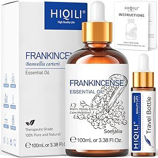 HIQILI Frankincense Essential Oil for Skin, Diffuser, 100% Natural, Helps with Facial Care, Relieving Discomfort, Meditation and DIY- 100ML