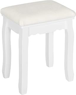 WOLTU Dressing Table Stool, White Padded Vanity Stool, Make-up Chair for Bedroom, Piano Stool, Pinewood Legs, Baroque Style, 37x28x44.5cm, MB6095ws