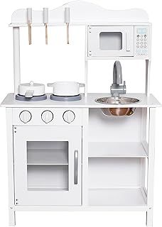 HYGRAD® Kids Wooden Play Kitchen Cooker Role Play Childrens Pretend Toys + Utensil UK (White)
