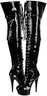 Women's Patent Leather Lace Up Side Zip Platform Over The Knee Thigh High Heel Boots