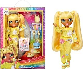 Rainbow High Junior High PJ Party - Sunny (Yellow) - 22 cm Posable Doll with Soft Onesie, Slippers and Play Accessories - Kids Toy - Great for Ages 4-12 Years