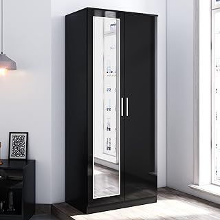 ELEGANT 2 Door Wardrobe with Hanging Rail and Full-length Mirror High Gloss Bedroom Furniture for Home Bedroom, 5 Colors Available