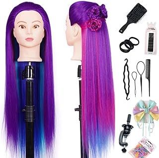 Training Heads Mannequin Head Hair Styling Manikin Cosmetology Doll Head Synthetic Hair Hairdressing Head Exercise Head Free Clamp Exquisite Gifts (Purple Four Colors)