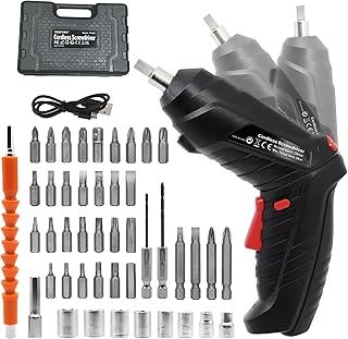 MQFORU Cordless Screwdriver, 47 in 1 Portable Cordless Drills, 3.6V Rechargeable Electric Screwdriver Kit, Dual Position Handle with USB Cable LED Light for Home Office DIY Tools