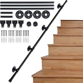 Banister Handrails For Stairs, 3m Hand Rails Stairs, Black Bannister Rail For Stairs Handrail, Wall Mounted Stair Banister Hand Rails With Fittings, Non-Slip Handrails For Indoor Outdoor Steps