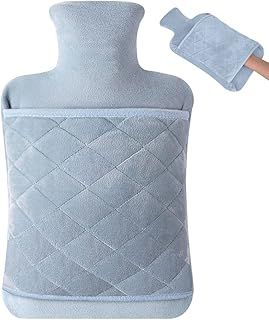 Vicloon Hot Water Bottle, Ribbed Surface Both Sides, 2L Hot Water Bottle for Hot and Cold Compress, Hand & Feet Warmer, Muscle Pain Relief, Hot Water Bag for Great Gift, Safe and Durable (Grey-Blue)