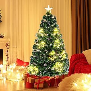 GYMAX 4FT/5FT Pre-lit Fiber Optic Christmas Tree, Artificial Xmas Tree with 18/24 Shape-Adjustable Light Strips, Top Star, 130/170 Branch Tips, Xmas Decor for Home Office Party (4FT)
