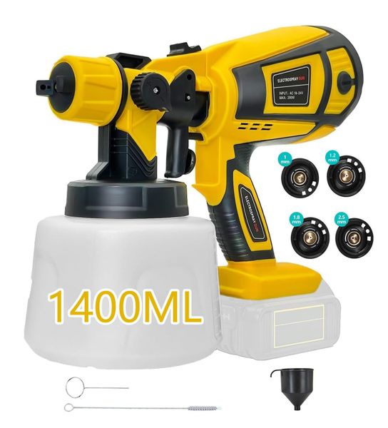 2026 New Upgraded Edition， Cordless Paint Sprayer Compatible with DEWALT 18V Battery, Fence Paint Sprayers with 4 Nozzles & 1400ml Detachable Tank, HVLP Spray Gun for Home Interior and Exterior