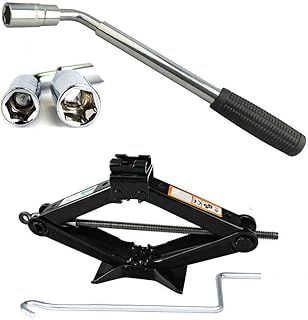 Universal Scissor Jack 2 Ton Scissor Wind Up Jack Extend from 105MM to 385MM and Extendable Wheel Brace Wrench Tyre Repair Tools Kit for Car Van(Wrench + 2Ton Jack)