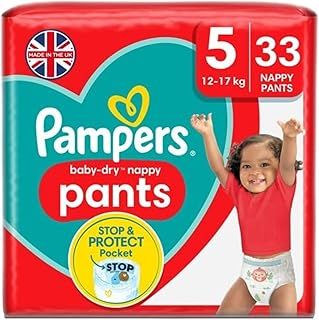 Pampers Baby-Dry Nappy Pants Size 5, 33 Nappies, 12kg-17kg, Essential Pack, 360° Fit To Help Prevent Gaps And Leaks