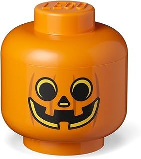 LEGO STORAGE HEAD (LARGE) - PUMPKIN - Polypropylene Storage Box with Lid for Kids' Toy Storage, Stackable Organizer, and Fun Storage Solution for LEGO Enthusiasts and Beyond