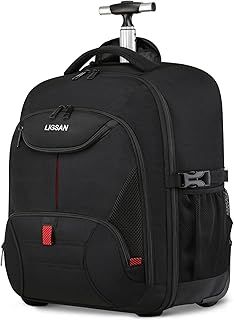 Travel Backpack with Wheels, 17inch Wheeled Backpack for Men Women Rolling Laptop Bags Waterproof Rucksack Cabin Bag with Wheels Trolley Backpack Suitcase Business College School Bag, Black