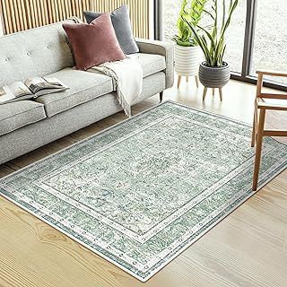 AIMECO Area Rugs for Living Room, 120 x 160 cm Moroccan Boho Vintage Rugs Home Decor Farmhouse Rugs for Bedroom Kitchen Laundry Bedside, Green