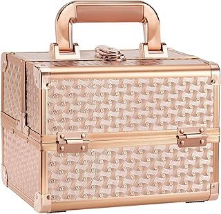 Vanity Case Makeup Box with Mirror Travel Organiser Beauty Box Portable Cosmetic Train Box Make Up Storage Case Lockable with Keys for Girls Women Valentines Gifts for Her, Rose Gold