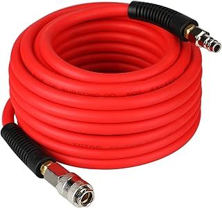 YOTOO Hybrid Air Hose 10m Long 6.5mm ID X 12mm OD 300 PSI with 1/4-Inch Europe Steel Quick Coupler Fittings and Bend Restrictors for Heavy Duty, Lightweight, Flexible at All Weather Use, Red