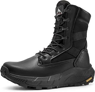 NORTIV 8 Men's Breathable Tactical Military Work Boots Side Zipper Leather Lightweight Hiking Motorcycle Combat Boots