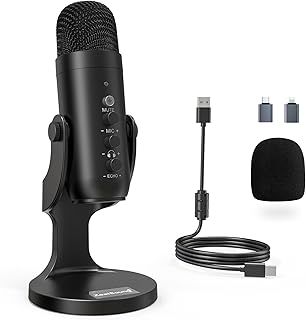 zealsound USB Microphone, PC Phone Podcast Mic, Condenser Gaming microphones for PS4&5, W/Quick Mute, Echo/Gain knob, Plug & Play for Streaming, Vocal Recording, ASMR, YouTube,Twitch on Mac Windows