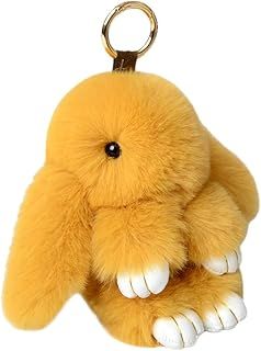 Plush Bunny Keychain Cute Rex Rabbit Key Chain Charm Ring Keyfob Rabbit Faux Fur Keyring Fluffy Pompom Keychain Pendant Keychain Cellphone Car Decoration