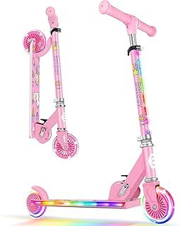 BELEEV V2 Scooters for Kids with Light-Up Wheels & Stem & Deck, 2 Wheel Folding Scooter for Girls Boys, 3 Adjustable Height, Non-Slip Pattern Deck, Lightweight Kick Scooter for Children Ages 3-12