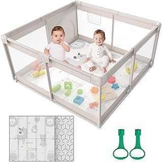 Baby Playpen, Baby Play Pen with Mat, Small Baby Fence Play Area 47x47 inch, Play Yard for Toddlers Kids Child Activity, 120x120cm Twins Baby Playard