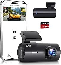 GKU 4K Dash Cam, Built-in WiFi, Dash Cam Front with UHD 2160P, 24H Parking Mode, Night Vision, WDR, 170° Wide Angle, Loop Recording, G-Sensor, Dashcam Includes 64GB SD Card, Supports 256GB Max