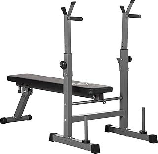 HOMCOM Adjustable Weight Bench, Foldable Bench Press with Barbell Rack and Dip Station for Home Gym, Strength Training Multiuse Workout Bench