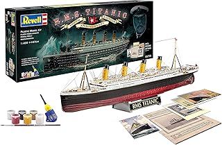 Revell Gift Set 05715 R.M.S. Titanic 100th Anniversary 1:400 Scale Unbuilt Plastic Model Kit, Postcards, Brochure, Menu, Contacta Professional Glue, Paintbrush & Selected Aqua Color Paints