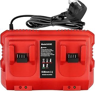 Rapid Replacement Battery Charger Compatible with Milwaukee M18 BatteryCharger Dual Bay Simultaneous, 18V Lithium Battery Charger Station 2-Port Tools Battery Power Charger