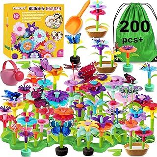 LANNEY Flower Garden Building Toys, 200 Pcs Build A Garden Toy Set For Girls Kids Age 3 4 5 6 7 Year Old Toddlers Boys, Educational Stem Toy Pretend Gardening Gifts For Birthday Christmas