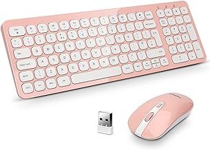 LeadsaiL Wireless Keyboard and Mouse Set, Wireless USB Mouse and Compact Computer Keyboards Combo, QWERTY UK Layout for HP/Lenovo Laptop and Mac-Pink