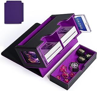 MTG Deck Box with 2 Commander Display and Dice Tray-Patented Design, Double Deck Box for 250+ Single Sleeved Cards, Leather Magnetic Card Storage Box Fits for TCG CCG Magic Cards (Black&Purple)